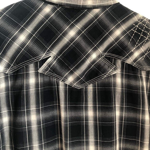 Distillery Plaid Pearl Snap Front Shirt Embellished Detail Unisex - Picture 5 of 12